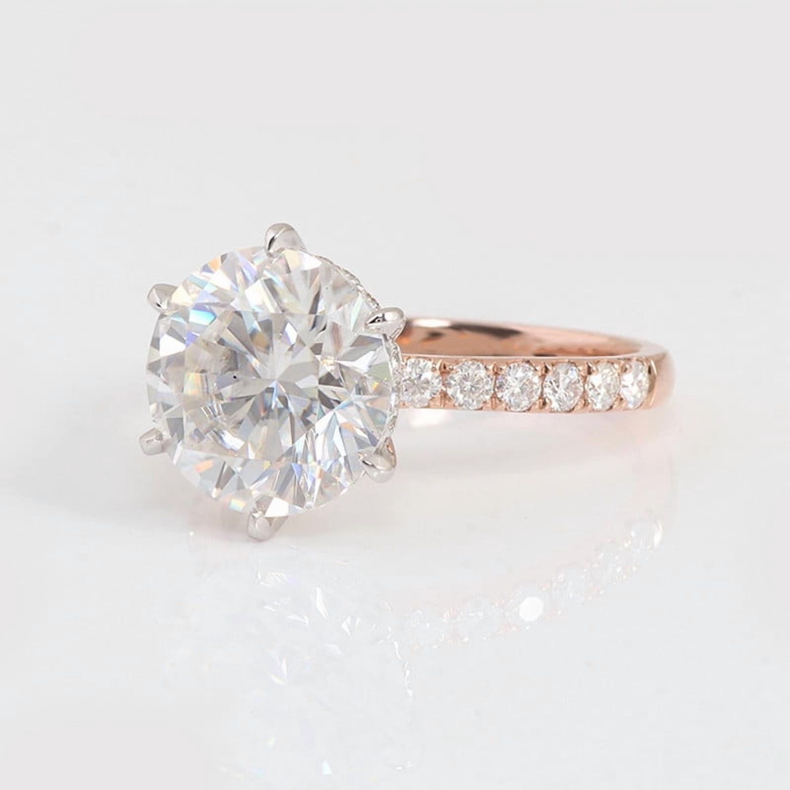 solitaire jewels 3CT Round Moissanite Hidden Halo Engagement Ring For Women, 18K Rose Gold