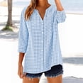 thumbnail image 2 of WTXUE Women Gingham Plaid Striped Tops 3/4 Sleeve Button Down Plaid Shirts Wrinkle Free Button Down Shirts Wrinkle-Free Button Down Shirts Business Casual Work Tops Plaid Shirts Blue M, 2 of 4