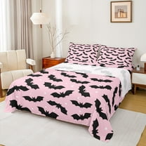 Manfei Halloween Bat Child Twin Sheet Sets, Cartoon Stars Moon Print Twin Fitted Sheet, Sugar Gothic Theme Flat Sheet, Lightweight Room Decor, 3pcs