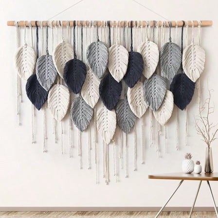 Weldomcor Macrame Wall Hanging Leaf Woven Tapestry Bohemian Chic Wall Hanging Feather Large Handmade Wall Art Decor For Bedroom Living Room Apartment Ornament 39 Inch