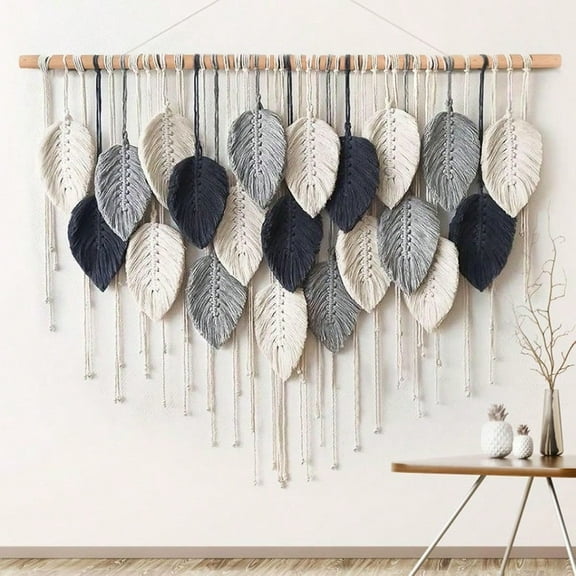 Weldomcor Macrame Wall Hanging Leaf Woven Tapestry Bohemian Chic Wall Hanging Feather Large Handmade Wall Art Decor For Bedroom Living Room Apartment Ornament 39 Inch