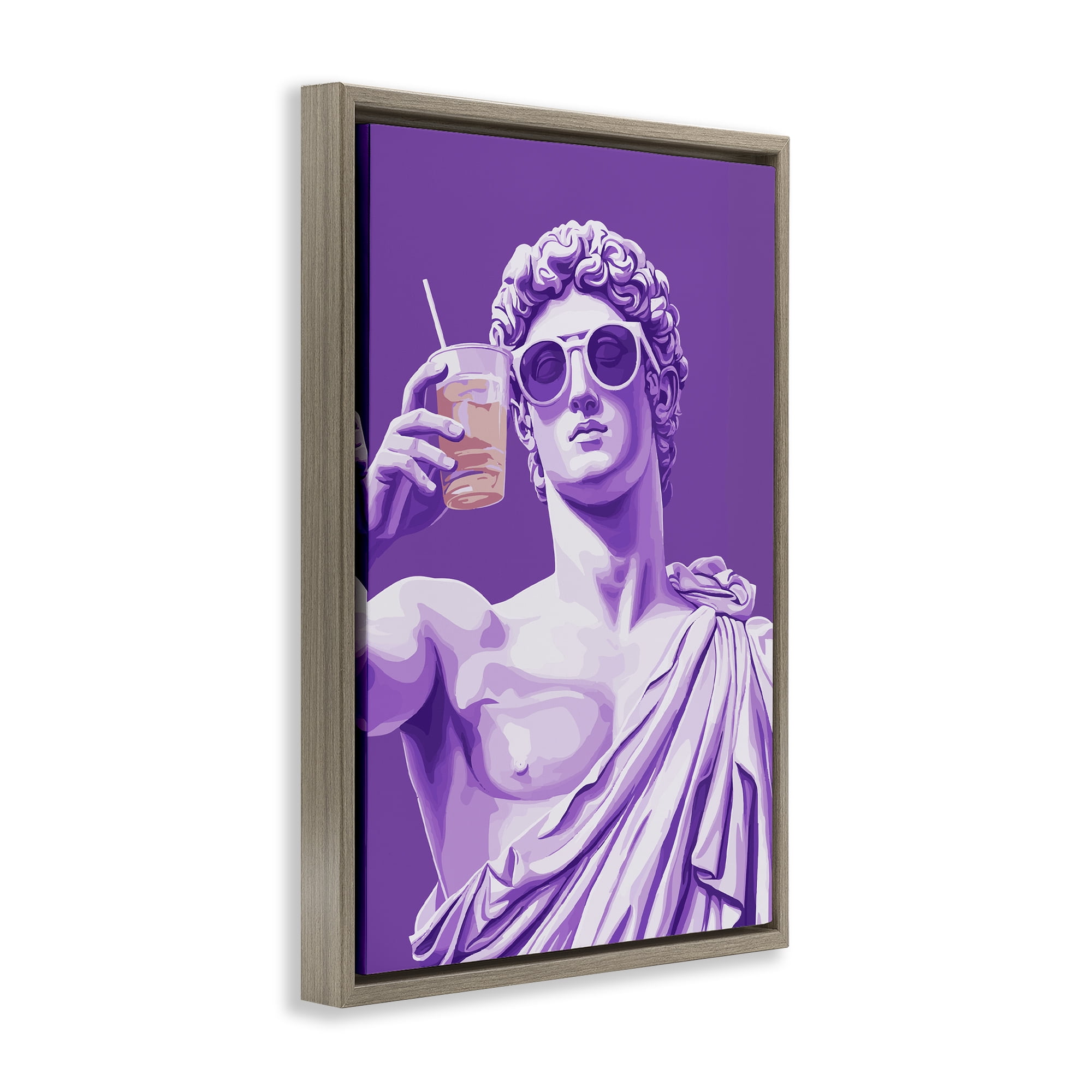 Stupell Industries Greek Statue Cheers Brown Framed Floater Canvas Wall Art, design by Andreas Magnusson