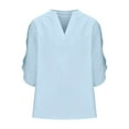 thumbnail image 5 of ZQUUVOU Women's Short Sleeve V-Neck Outwear Solid Color Fashion Blouse T-Shirt Casual Sky Blue, 5 of 7