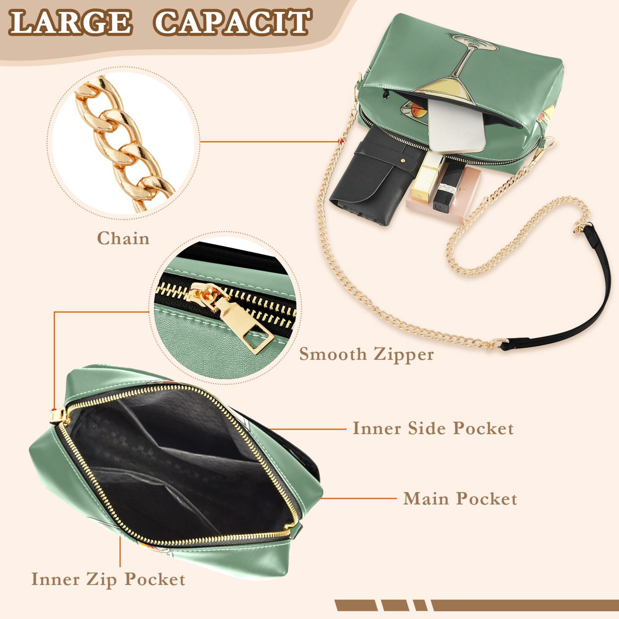 FORMRS Women Crossbody Purse with Chain Strap Vegan Leather Shoulder Handbag, Lemon Glass