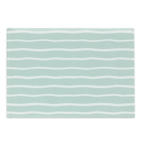 Mint Cutting Board, Horizontal Wavy Lines White Striped Abstract Soft Toned Nautical Art Display, Decorative Tempered Glass Cutting and Serving Board, Large Size, Almond Green White, by Ambesonne