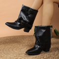 thumbnail image 2 of YSUEJPF Fold Over Boots for Women Pointed Toe Block Heel Wide Calf Buckle Shark Boots Casual Trendy Slouchy Shoes, 2 of 8