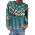 thumbnail image 2 of absuyy Sweaters for Women Long Sleeve Casual Printed Knitted Round Neck Winter Warm Sweaters for Women Blue Size 2XL, 2 of 5