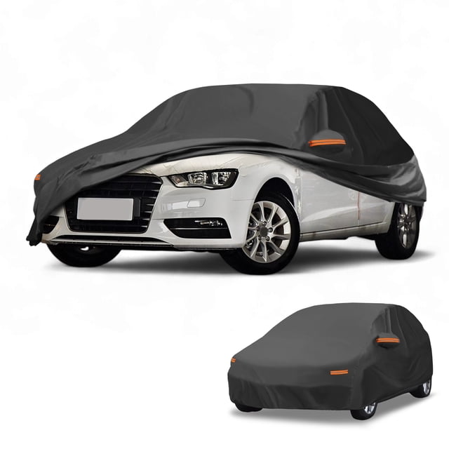Funda para Coche Impermeable Unique Bargains para Todo Clima Protección Solar Lluvia Funda Exterior Completa para Audi A3 Hatchback 2013-2024 210D-PU Negra con Franjas Reflectantes