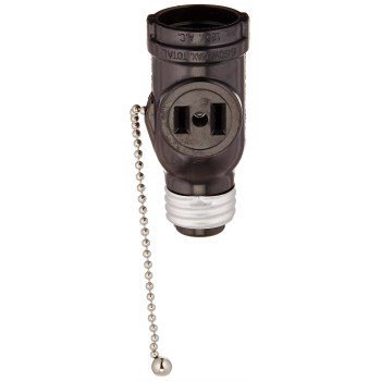 

3Pc Leviton 2 Outlet Socket Adapter w/Pull Chain Black