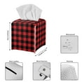 thumbnail image 3 of POLERO PU Leather Square Tissue Box Cover - Red Buffalo Plaid Tissue Cube Box Holder with Metal Button Bottom, Decorative Organizer for Vanity Toilet Night Stand Table Office Car, 3 of 7