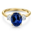 thumbnail image 3 of Gem Stone King 3.80 Ct Oval Blue Created Sapphire 18K Yellow Gold Plated Silver Ring, 3 of 6