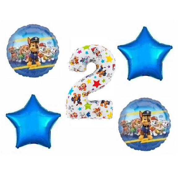 Paw Patrol Chase and Friends #2 2nd Happy Birthday 5 Piece Mylar Balloons Set White