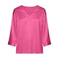 thumbnail image 5 of Bmisegm 3/4 Sleeve Tops For Women Casual Loose Fit V Neck Solid Color Pullover Tops For Summer Women's Tops Hot Pink_001 XL, 5 of 7