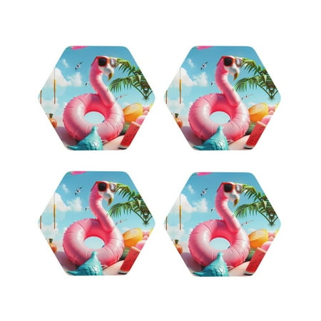 

Leather Coasters with Heat-resistant for Drinks Tropical Flamingo Pool Float -标题2 Hexagon