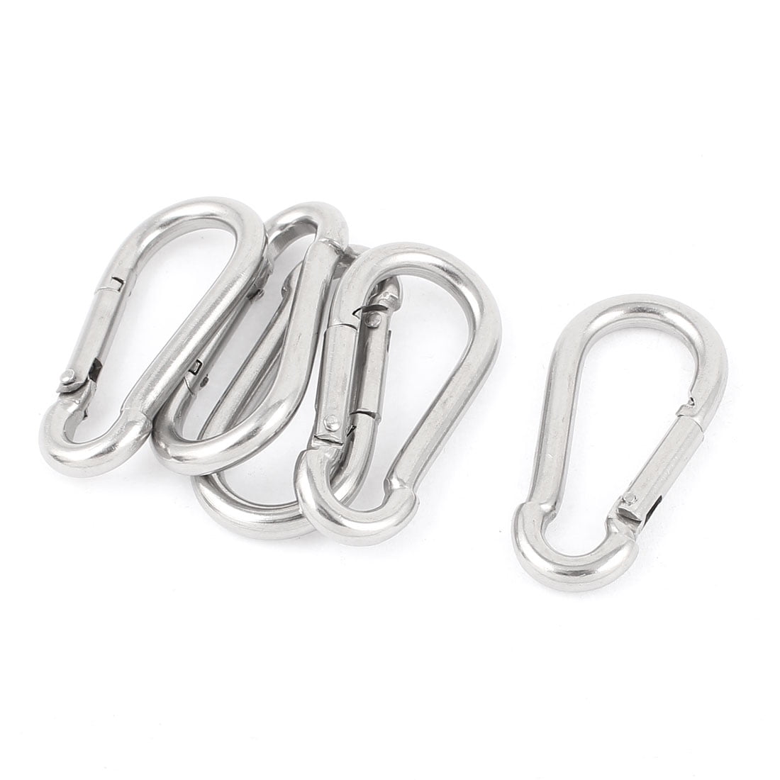 Camping Sports Spring Loaded Carabiners Clips Hooks Silver Tone