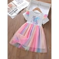 thumbnail image 3 of WIBACKER Toddler Girls Summer Dress Short Sleeve Tulle Rainbow Unicorn Dress 1-8 Years, 3 of 7