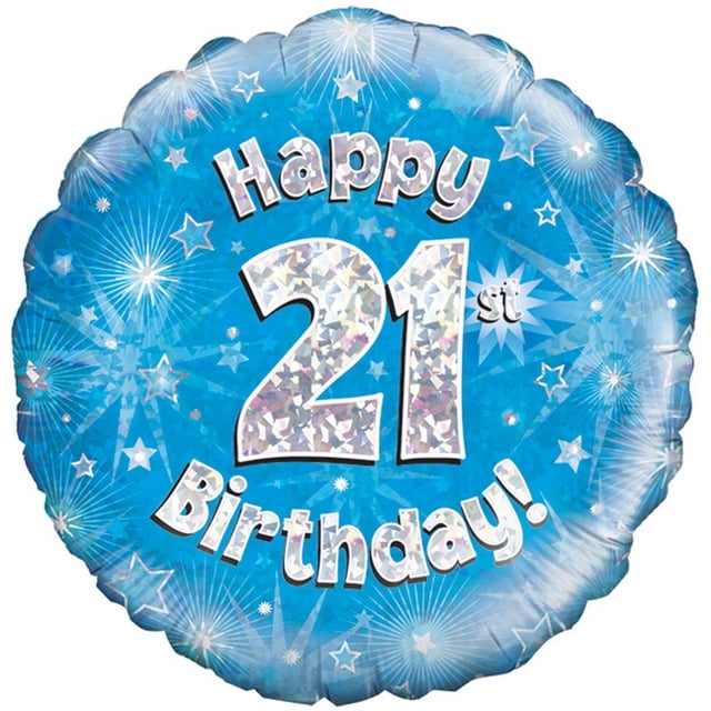 Oaktree 18 Inch Happy 21st Birthday Blue Holographic Balloon