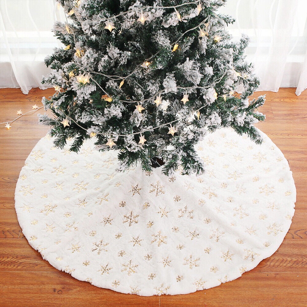 Christmas Tree Skirt White 35” Large Snowflake Tree Skirt for Xmax