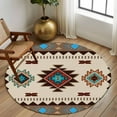 thumbnail image 3 of Round Rugs 6 Ft, Boho Southwest Non Slip Area Rugs for Kitchen Bedroom Entryway, Farmhouse Aztec Tribe Brown Blue Plaid Washable Carpet Runner Rug Floor Mats for Bedroom Home Decor, 3 of 9