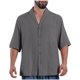 thumbnail image 2 of Camisas Elvqul Hombre Lino Casual Algodón de Color Sólido Manga Corta Gris Oscuro Solapa, 2 of 5
