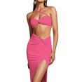 thumbnail image 2 of VISgogo Conjunto de 2 piezas de verano para mujer, blusas cortas con tiras y cuello cruzado de color sólido + conjunto de falda a media pierna con abertura en el muslo, S/M/L VISgogo  moda, 2 of 9