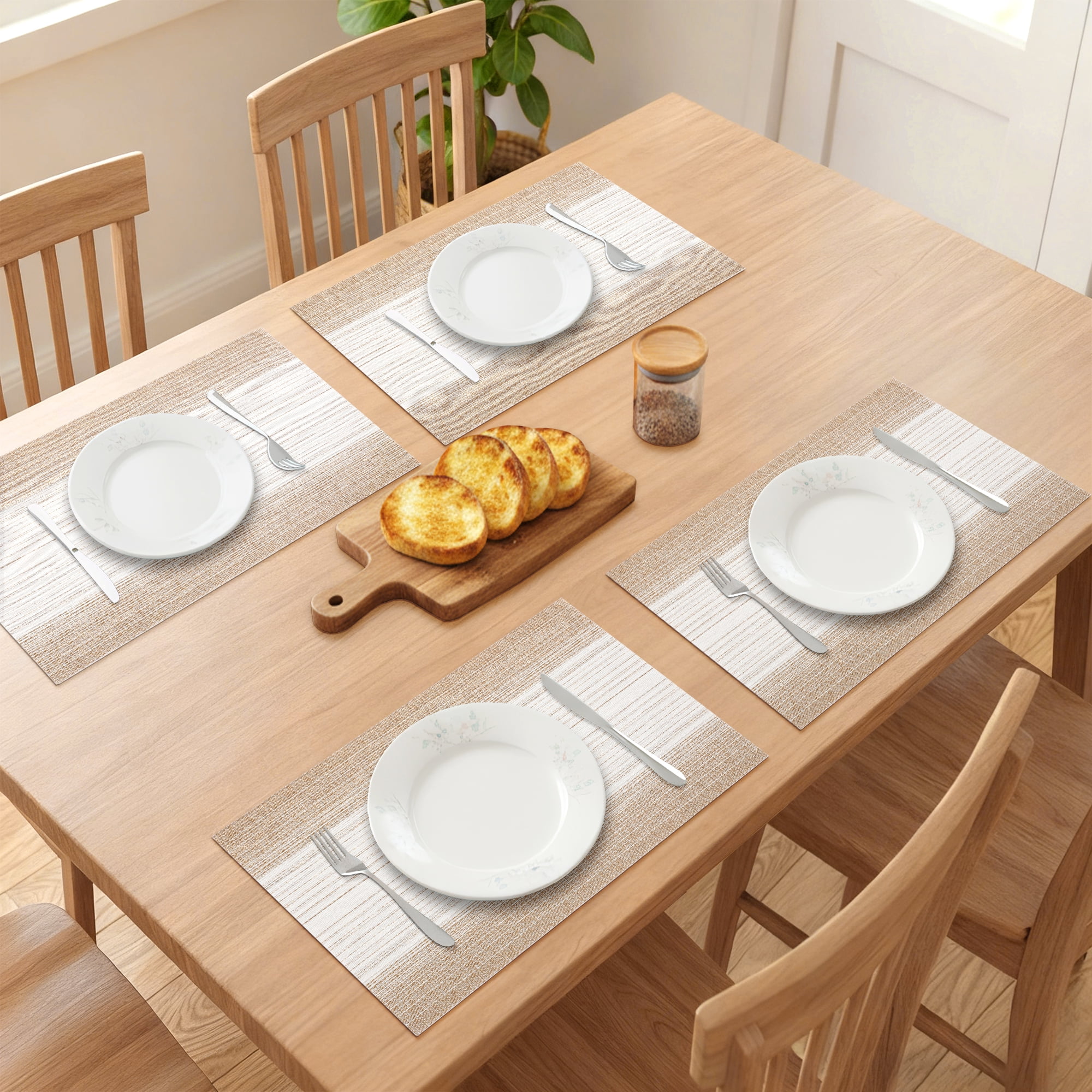 Unique Bargains 6 Pack Rectangle Plastic Washable Table Mats Beige 17.7x11.8inch