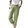 thumbnail image 4 of JJHGVB Linen Pants Women High Waisted Pants Women's Straight Pants Elastic Waist Casual Pants Pants With Pockets Drawstring Pants Women Summer Pants Green 1 S, 4 of 9