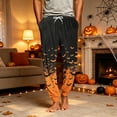 thumbnail image 3 of Men's Halloween Bat Pajama Pants with Pockets & Drawstring - Cuffed Jogger Sleep Bottoms for Men, Elastic Waist Soft Lightweight Lounge Homewear Orange XL, 3 of 7