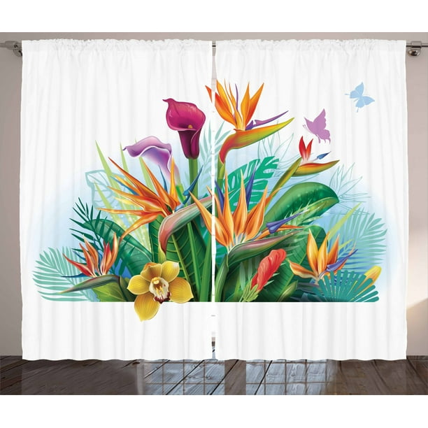 Orchids Curtains 2 Panels Set, Surreal Colorful Flower Petals