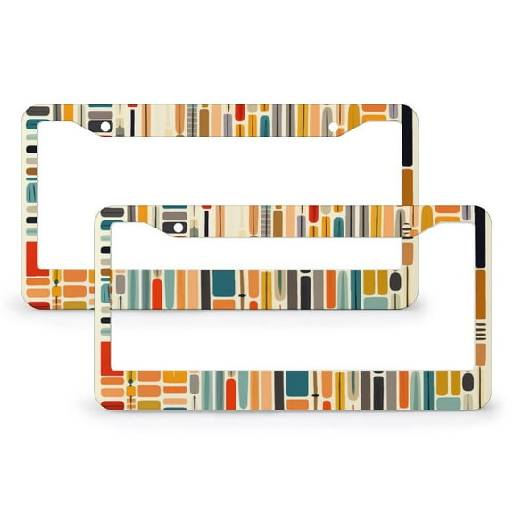 Colorful Squares Minimalist Pen Lines License Plate Frames 2 Pack Abstract Art Mid Century Modern License Plate Cover License Plate Novelty License Plate Frame Metal License Plate Cover