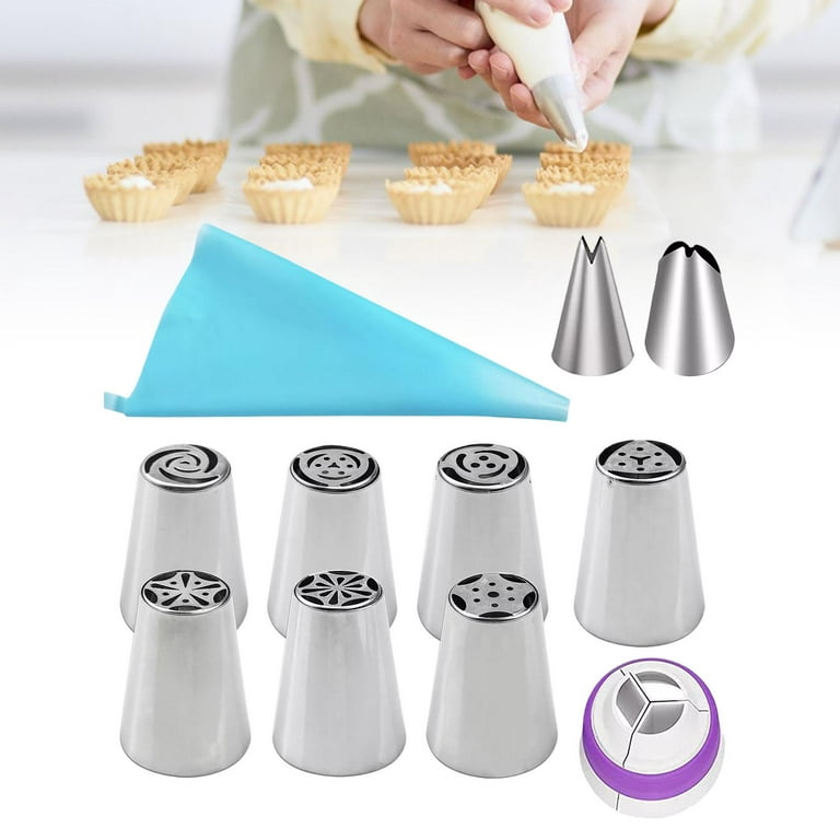 Stainless Steel Russian Piping Tips, Frosting Piping Baking Supplies Cake  Decorating Supplies Icing Piping Nozzle for Cookie Beginners , 11Pcs 