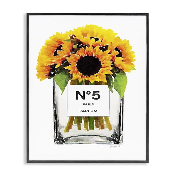 Stupell Industries Art Deco Fashion Designer Flower Bottle Yellow Watercolor Black Framed Giclee Art, 16 x 20, by Amanda Greenwood