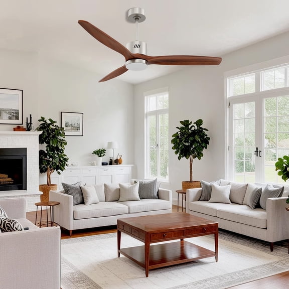 Taimei Glio 52 in. Nickel Walnut Downrod Standard Ceiling Fan with Integrated LED with Remote Included DC Motor Reversible