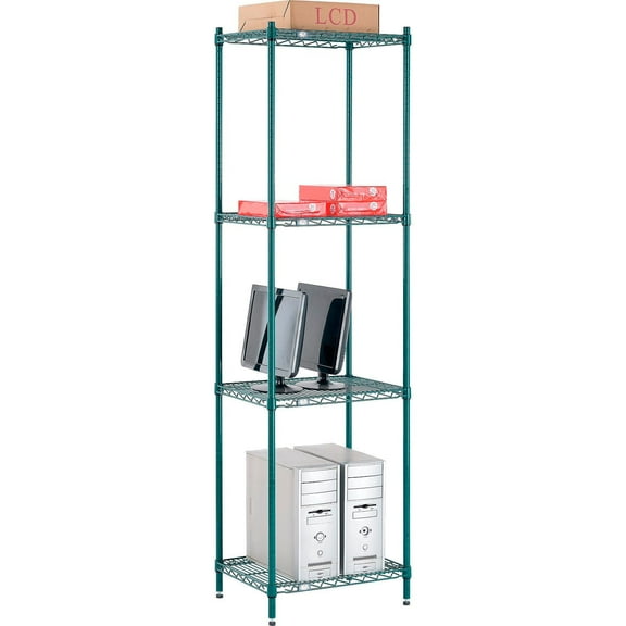 Nexel 4 Shelf Poly-Green Wire Shelving Unit Starter 24""W x 14""D x 86""H
