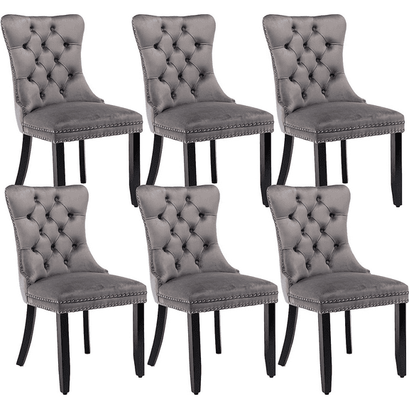 LegaHome Dining Room Chairs Set of 6, Modern Upholstered Velvet Dining Chair with Nailhead Trim&Solid Wood Legs, Tufted Button Padded Accent Chairs Set for Kitchen Dining Room Living Room, Gray