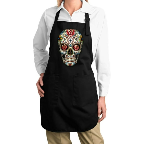 Sugar Skull Dia De Los Muertos Apron - Black