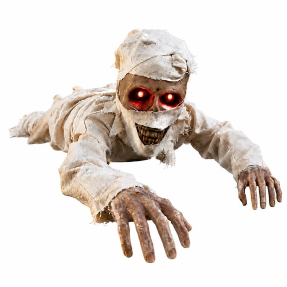 QuanTara Halloween Crawling Mummy Prop – 42" Voice-Activated Scary Sound & Red Glowing Eyes Decoration