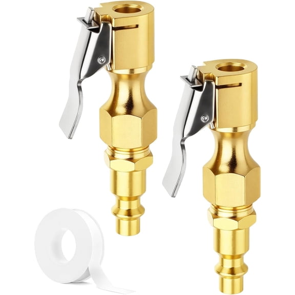 2-Pack Heavy Duty Locking Air Chuck, 1/4" FNPT Closed Flow Clip On Air Chuck Compatible with Schrader Valves, Quick Connect, Pure Brass.2P Heavy Duty