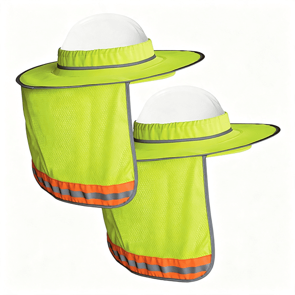 TELOLY High-Visibility Orange Reflective Full-Brim Hard Hat Mesh Sun Visor Neck Shade Hard Hat Sun Shade