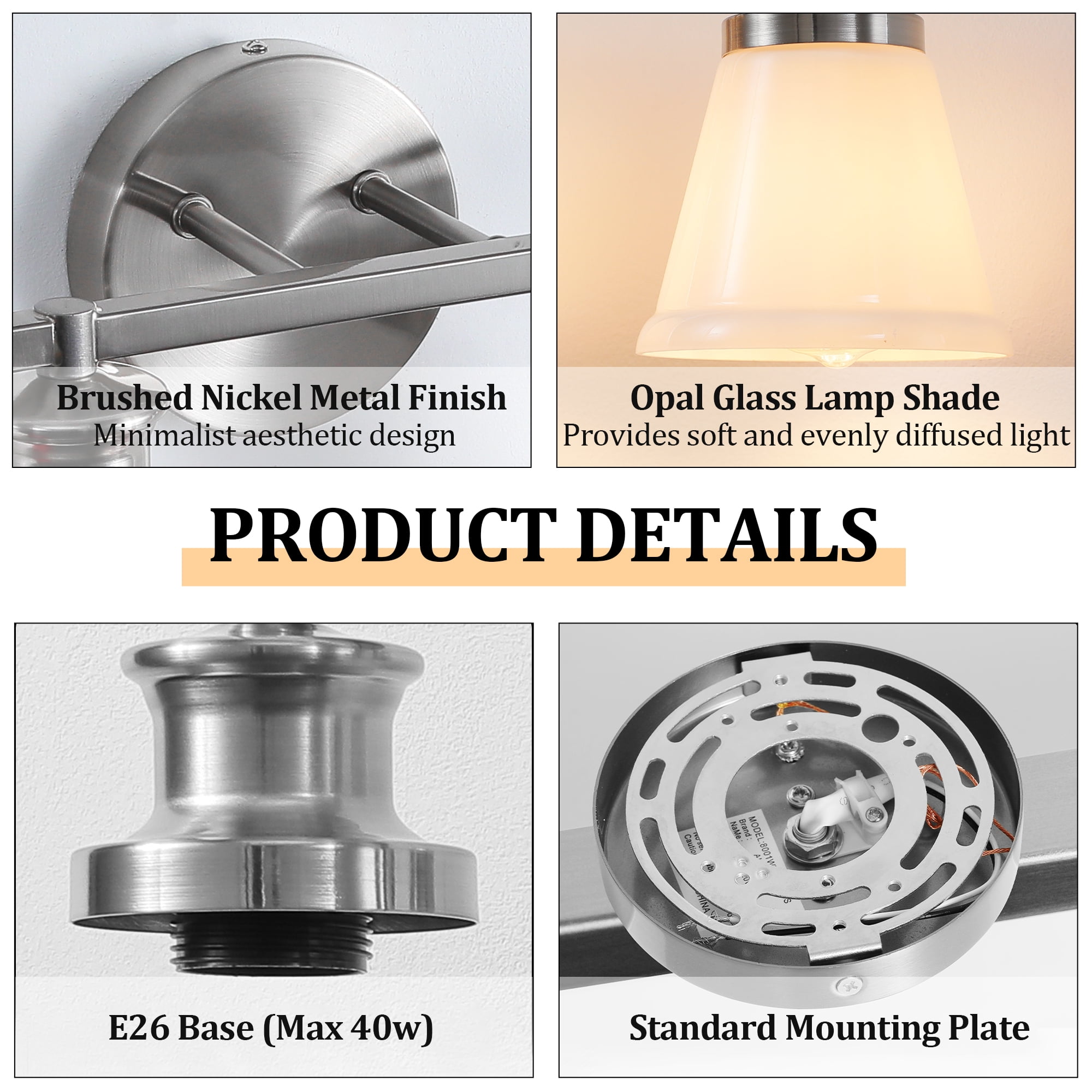 Bathroom Vanity Light Fixtures 4 Lights Modern Bathroom Lighting Fixtures Over Mirror with Frosted Milky Glass Shade Brushed Nickel Wall Sconce for Bath Bedroom