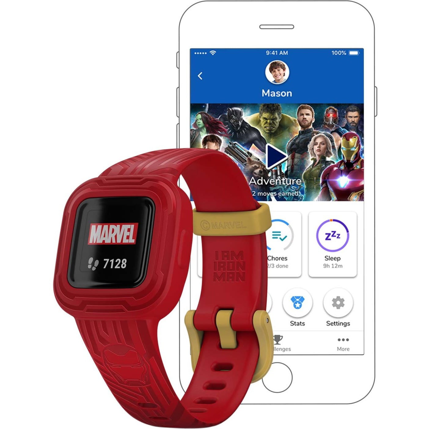 Vivofit jr. 3 - Marvel Iron Man - Activity Tracker with Band - Silicone - Red - Wrist Size: 5.12 in - 6.89 in - Bluetooth - 0.88 oz - Walmart.com