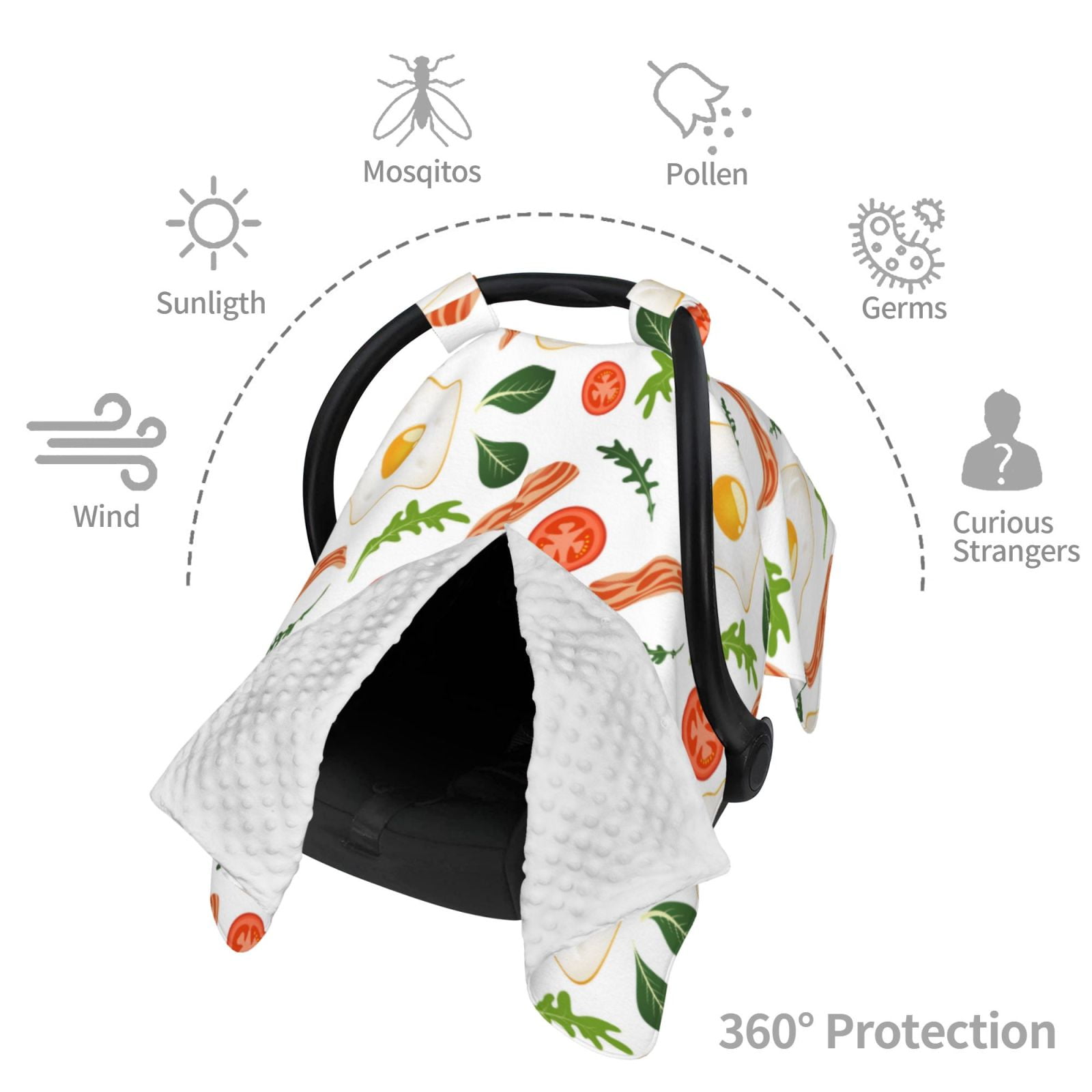 Car Seat Cover Baby - Bacon Vegetable Hobo Eggs Breathable Infant Car Seat Cover for Baby Carseat, Lightweight Comfort Baby Essentials Must Haves Newborn Stuff for Girl Boy