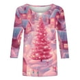 thumbnail image 4 of LiMoi Women's Xmas Blouse with Three Quarter Sleeve Round Neck and Elegant Christmas Tree Pattern Tops Tees Tshirts Shirts My Items, 4 of 5