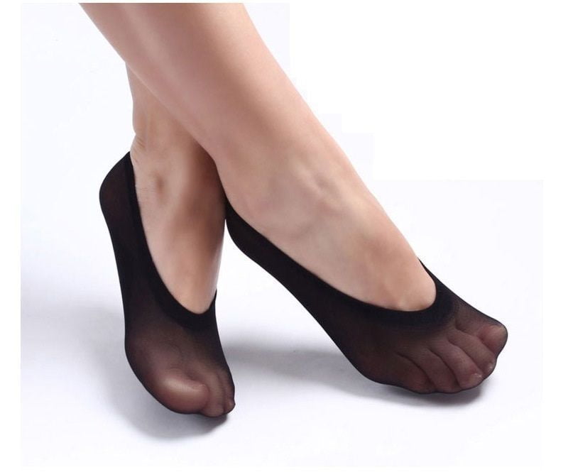 10 Pairs Women's No Show Liner Nylon Velvet Socks Black Beige/Nude Peds 