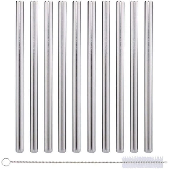Stainless Steel Straws Extra Wide For Smoothies, Boba, Milkshakes, 10 Pack, 8.5 inches long, Stainless Stell Reusable Straws