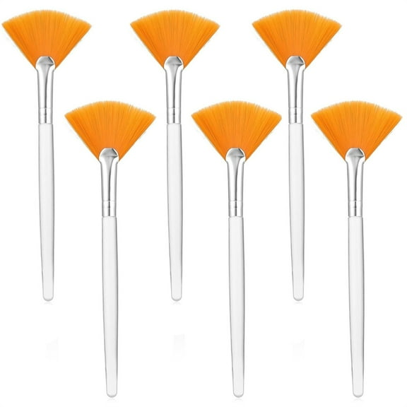 Makeup Fan Brush,Facial Applicator Brush,Soft Mask Acid Applicator Brush,with White Handle,Esthetician Cosmetic Tools,for Mud Mask Cream 6Pcs