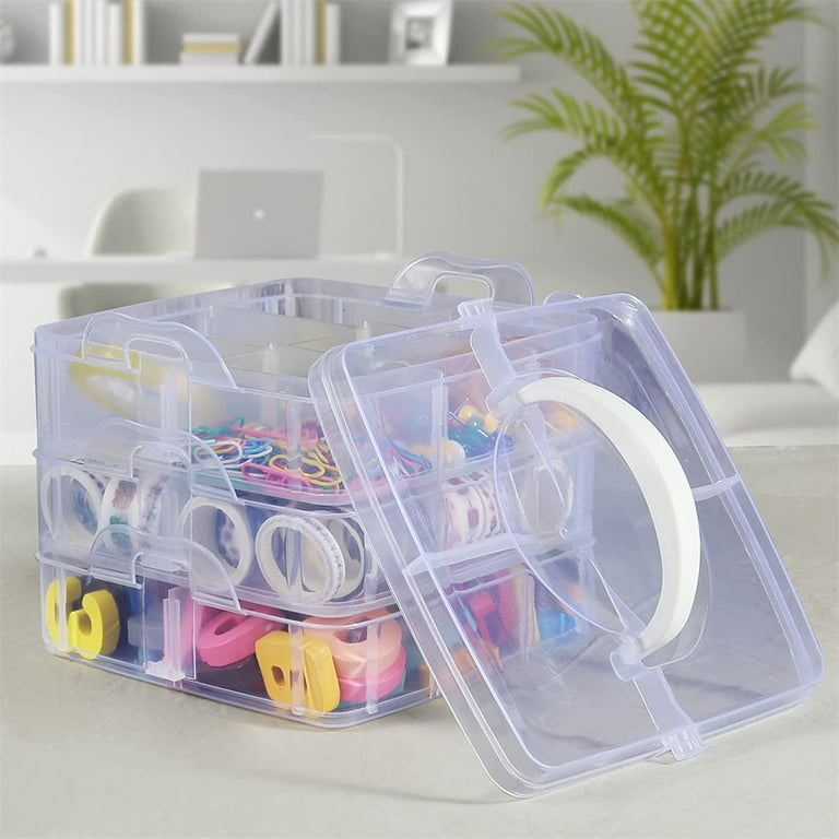 Casewin 3 Layer Stack & Carry Box, Plastic Multipurpose Portable Storage  Container Box Handled Organizer Storage Box with Removable Tray for