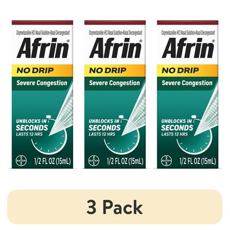 (3 pack) Afrin No Drip Severe Congestion Pump Mist Nasal Spray, 12 Hour Congestion Relief, 15 mL
