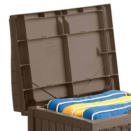 Suncast 22 Gallon Resin Wicker Indoor/Outdoor Deck Box with Seat, Java (2