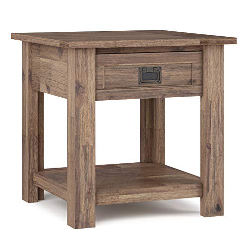 SIMPLIHOME Monroe SOLID ACACIA WOOD 22 inch Wide Square Rustic End Table in Rustic Natural Aged Brown with Storage, 1 Drawer, for the Living Room and Bedroom
